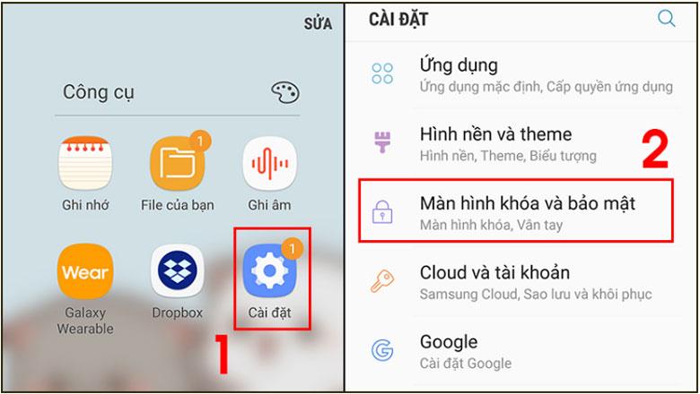 Cách cài mật khẩu điện thoại Samsung bước 1