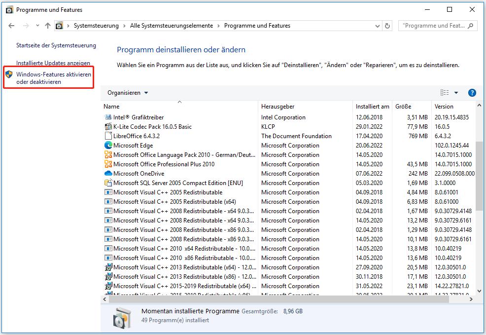 Windows-Features ein-/ausschalten