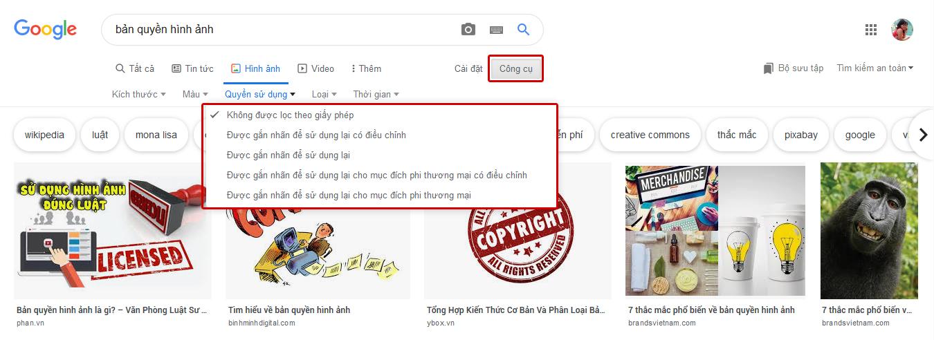 Lọc tìm hình ảnh không vi phạm bản quyền trên Google Image