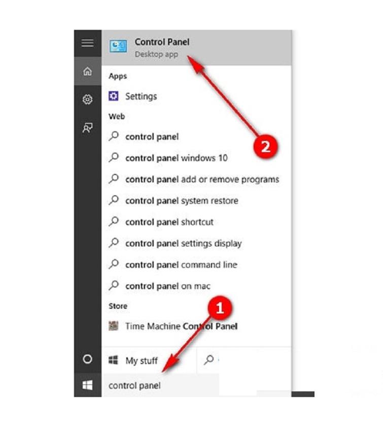 Cách vào Control Panel Win 10