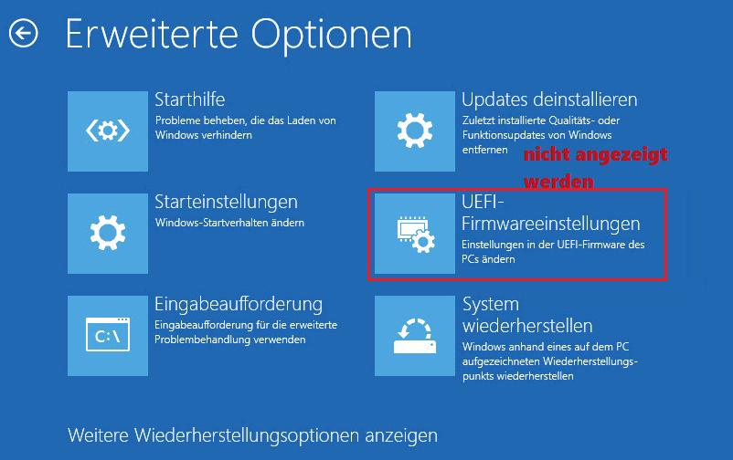 UEFI-Firmwareeinstellungen fehlen Windows 10