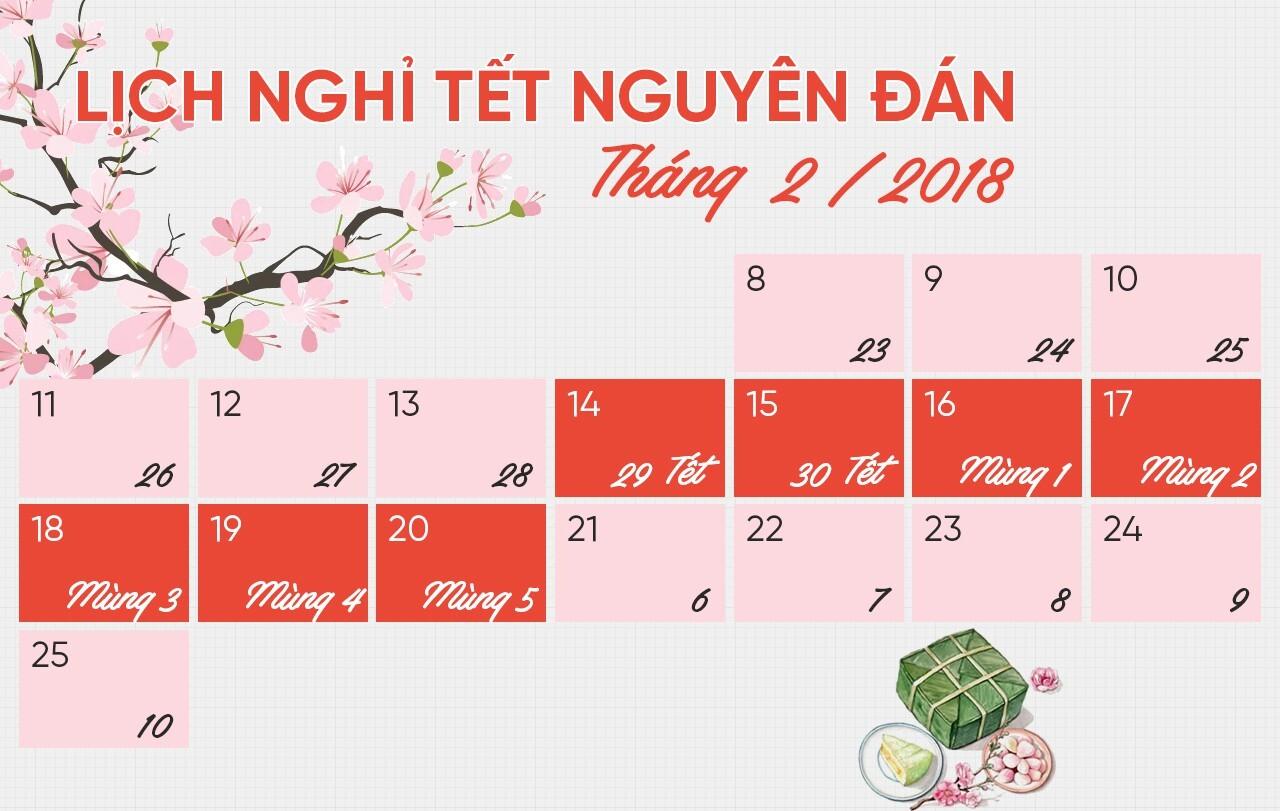 Lịch nghỉ Tết Nguyên đán Mậu Tuất 2018 chính thức