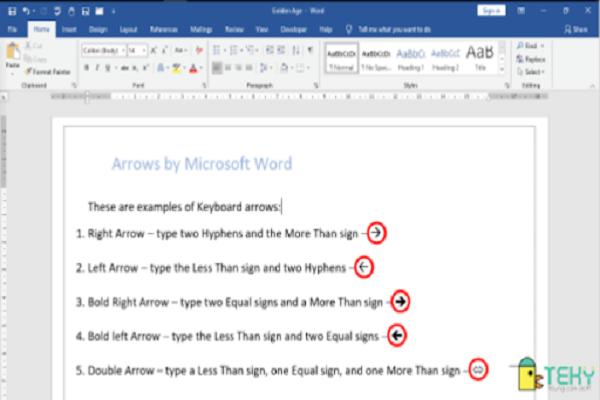 Hướng cách tạo dấu mũi tên trong word đơn giản