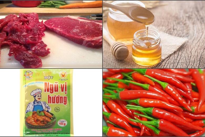 Nguyên liệu và dụng cụ chuẩn bị làm thịt bò khô