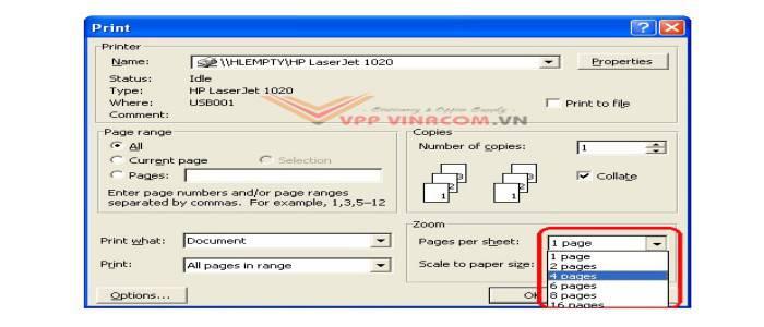 cách in 4 trang trên 1 mặt giấy trong word
