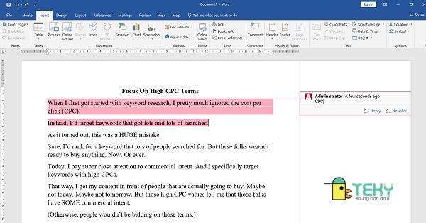 Ghi chú trong Word