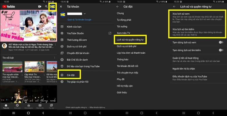 Cách xóa lịch sử youtube trên điện thoại 