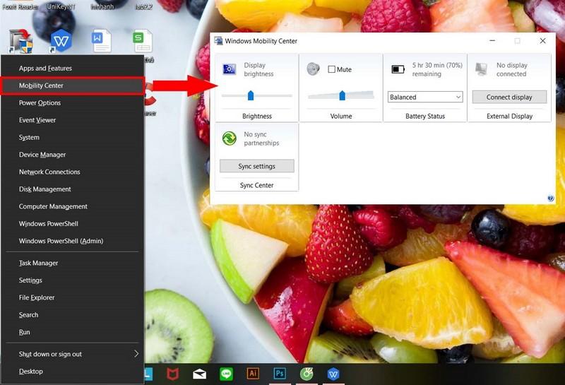 Chỉnh độ sáng màn hình laptop dell win 10 bằng Mobility Center 