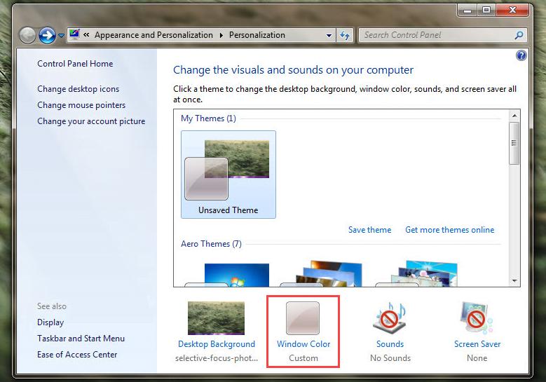 Chỉnh màu thanh Taskbar Win 7