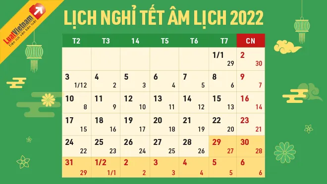 lich nghi tet am lich 2022