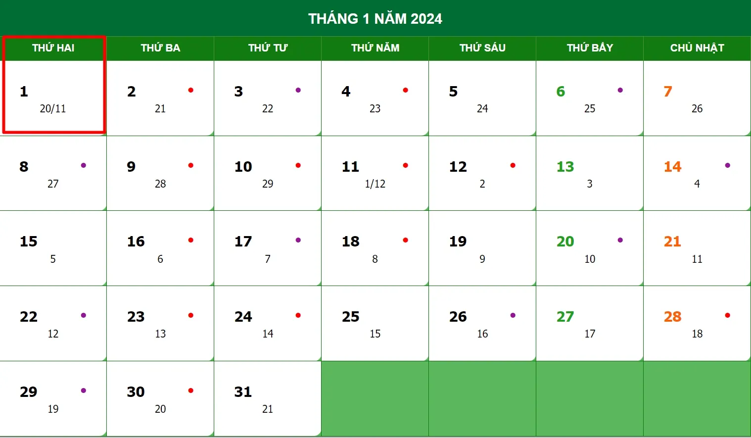 Lịch nghỉ Tết Dương lịch 2024 diễn ra vào thứ Hai