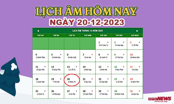 Xem lịch âm hôm nay ngày 20/12/2023.