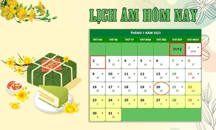 Lịch âm 20/1 - tra cứu lịch âm hôm nay thứ 6 ngày 20/1/2023 - 1