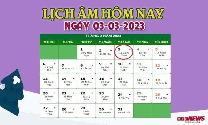 Lịch âm 3/3 - Tra cứu lịch âm hôm nay thứ Sáu ngày 3/3/2023 - 1