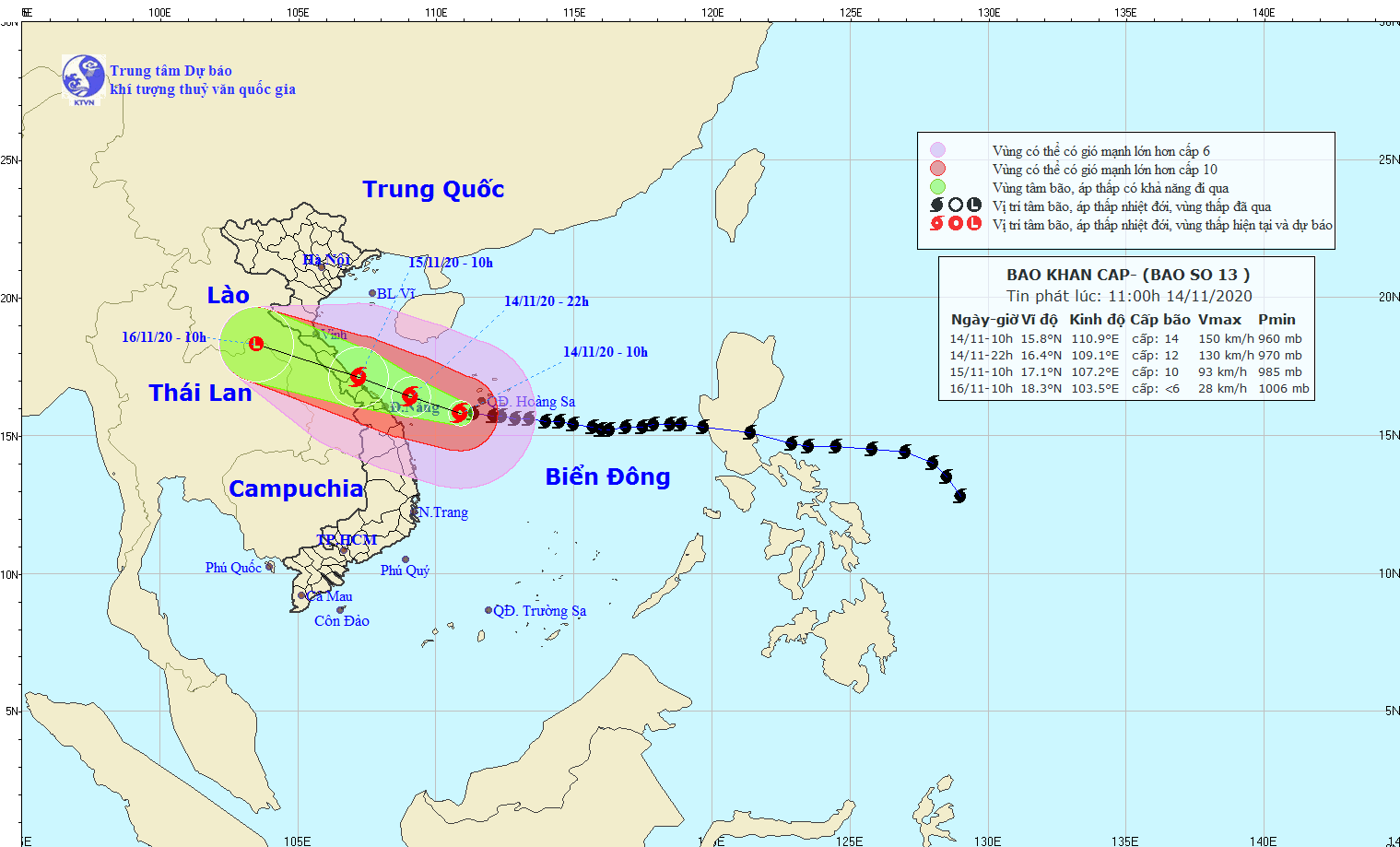 TIN BÃO KHẨN CẤP (Cơn bão số 13) (Hồi 10h ngày 14/11/2020)