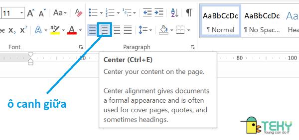 Cách căn giữa ô trong word