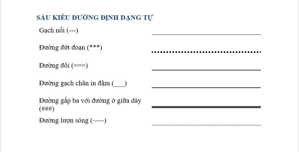 Các ký tự giúp tự động kẻ đường ngang bằng bàn phím