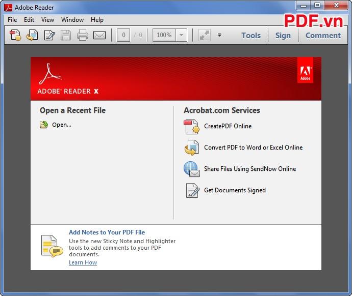 Giao diện Adobe Reader