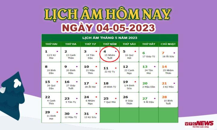 Lịch âm 4/5 - Âm lịch hôm nay 4/5 chính xác nhất - lịch vạn niên 4/5/2023 - 1