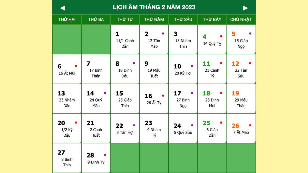 Khám Phá Lịch Âm Tháng 2 Năm 2023