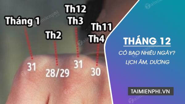 Tháng 12 có bao nhiêu ngày?