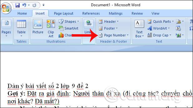 Nhấn chọn Page Number