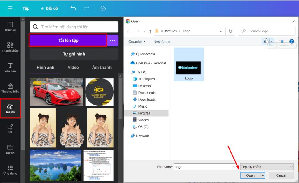 Tải logo từ máy tính lên Canva