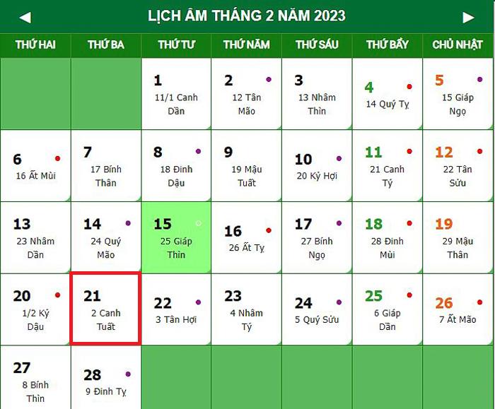 Lịch âm 21/2 - Âm lịch hôm nay 21/2 chính xác nhất - lịch vạn niên 21/2/2023 - 1